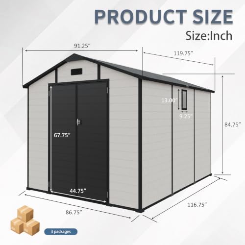 8x10 FT Plastic Outdoor Storage Shed with Lockable,Window & Floor,Beige - Image 4