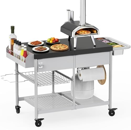 Pizza Oven Table, Grill Cart Table for Blackstone Griddle Pit Boss Portable Grill Tabletop Smoker Outdoor Pizza Oven Stand Fits Ninja, Cuisinart, Gozney, Outside Cooking BBQ Prep Table Station by Unidanho