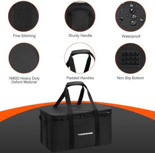 45L Camping Organizer, 1680D Heavy Duty Waterproof Camping Storage for Camping Cooking Utensils and Camping Cookware, with Hard Bottom, Camping Bag with Zippered Lid for RV, Hiking - Image 4