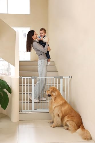 44.72"-46.89" Baby and Pet Safety Gate, 30" Tall Metal Walk-Thru Gate for Doorways & Stairs, Easy One-Hand Open, Dual Lock, Extensions & Wall Mounts Included (White, 29"-46" W x 30.5“H) - Image 5