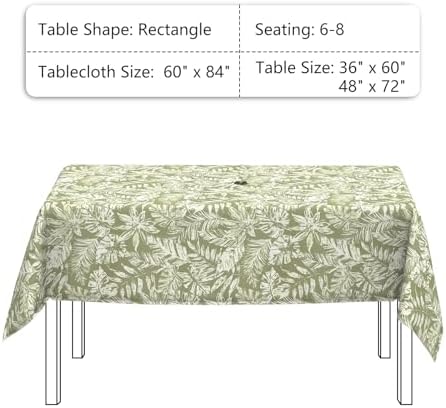 LVTXIII Rectangle Outdoor Tablecloth with Umbrella Hole and Zipper, Water-Repellent 60 x 84 Inch Patio Table Cover for Picnic, Garden, Backyard Dining, Tropical Leaf Green - Image 3