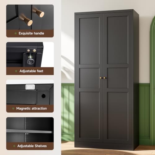 Letaya Black Storage Cabinet with Adjustable Shelves-Metal Home Kitchen Pantry Cabinets with Doors,Organization Locker for Cupboard/Bedroom/Dining/Living/Bathroom/Office/Garage Room - Image 6
