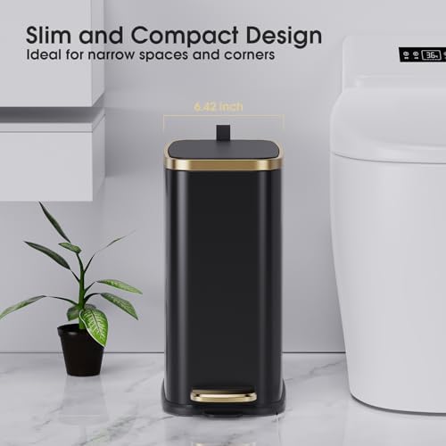 CEROELDA Small Bathroom Trash Can with Lid-5L/1.3 Gal-Soft Close Lid-Black - Image 2