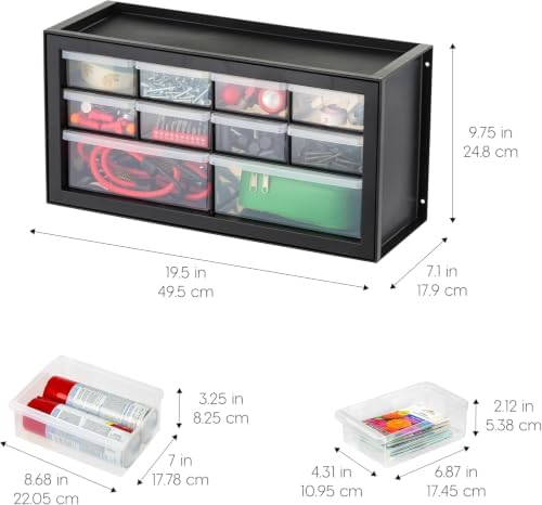 IRIS USA Plastic Storage Drawer Organizer, 10 Drawer Cabinet, 2 Pack, Black - Image 3