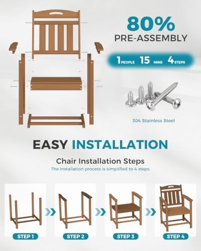 Ciokea HDPE Outdoor Patio Dining Chairs, All-Weather Furniture, Teak - Image 6