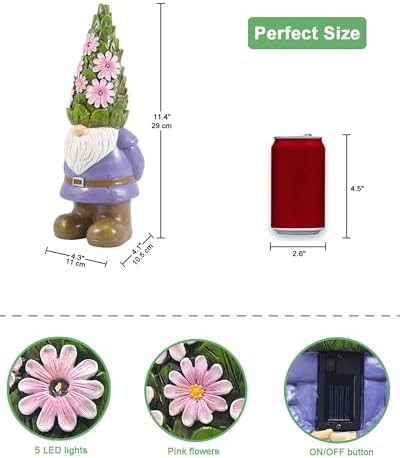 Nacome Solar Gnome Garden Statue - Succulent & 7 LED Lights, Outdoor Decor - Image 4