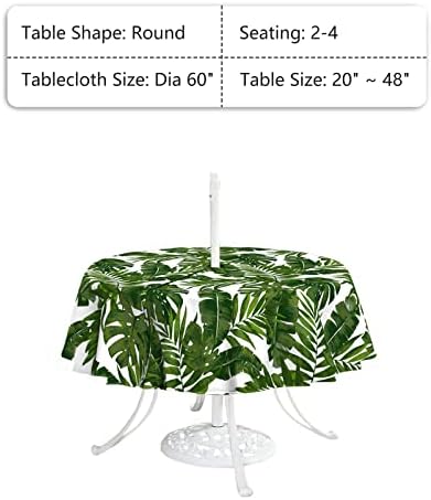 LVTXIII Outdoor Tablecloth with Umbrella Hole and Zipper, 60 Inch Water-Repellent Patio Table Cloth, Round Table Covers for Backyard Garden, Palm Green - Image 3