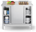 ROVSUN Stainless Steel Table with Cabinet 39" x 19",Commercial Pre Table with Backsplash, Heavy Duty with 2 Sliding Doors, Large Space Storage for Kitchen Restaurant Hotel Garage Warehouse by ROVSUN