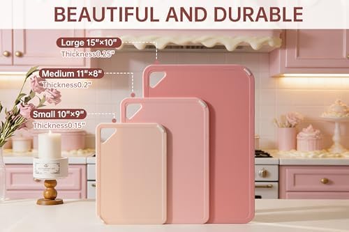 THETCHRY Plastic Cutting Board Set of 3, Pink Cutting Board for Kitchen - Image 2