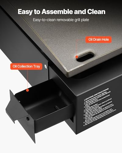 VEVOR Gas Griddle, 2 Burner Tabletop Griddle, 22 inch Portable Griddles Propane with Lid, Oil Drain Hole & Oil Collection Tray, 22000BTU Camping Flat Top Grill for Outdoor Cooking, Tailgating - Image 6