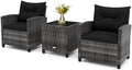 RELAX4LIFE 3 Piece Patio Furniture Set, Wicker Bistro Conversation Set w/2 Cushioned Armchairs & Glass Topped Table, Outdoor Rattan Sofa Set Patio Furniture for Porch Balcony Poolside (Grey-Black) by RELAX4LIFE