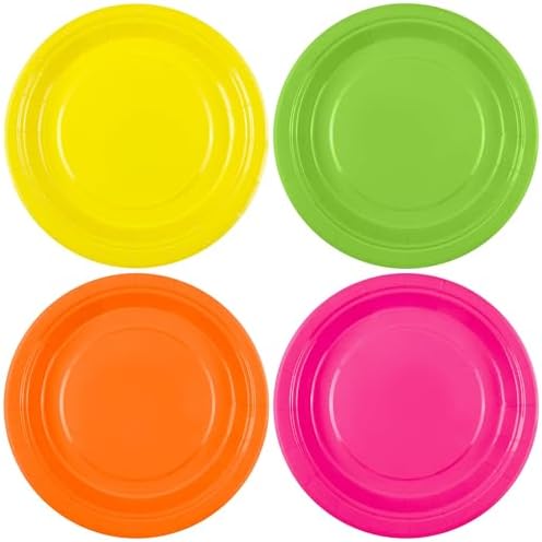Breroa 72 Pcs Neon Paper Plates 7 Inch Bulk Neon Plates Disposable by Breroa