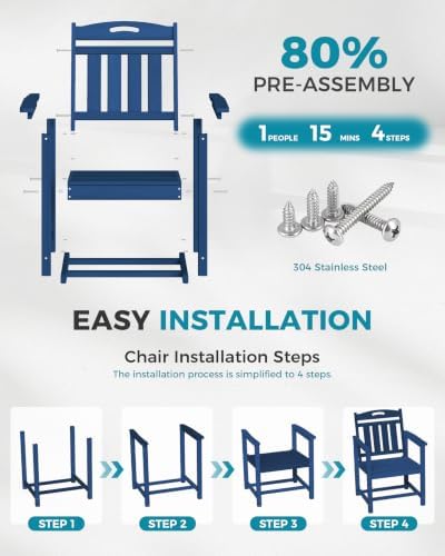 Ciokea HDPE Outdoor Patio Dining Chairs, All-Weather Furniture, Navy Blue - Image 6