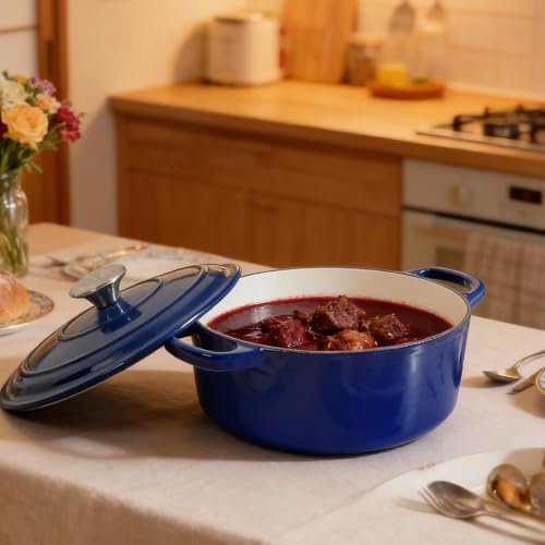 7 QT Blue Enameled Cast Iron Dutch Oven with Lid - Image 6