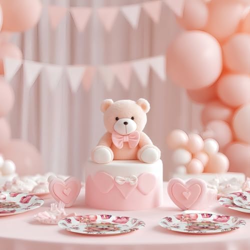 40 Guests We Can Bearly Wait Baby Shower Plates – Pink Teddy Bear Plates and Napkins Set for Girl Baby Shower Decorations - Image 7