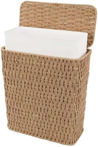 Coeusy 3 Gallon Paper Rope Bathroom Trash Can,Small Wicker Trash Cans with Lid and Liner,Woven Rattan Narrow Waste Basket for Bedroom,Office,Natural by WEAVECOMFORTINTOEVERYCORNER