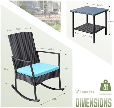 Greesum 3 Pieces Patio Furniture Set Outdoor Wicker Rocking Chairs,Blue - Image 6