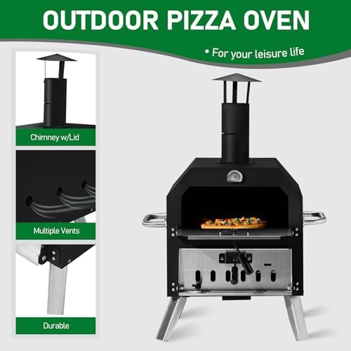 2‑Layer Outdoor Pizza Oven Wood Fired Pizza Maker with Stone and Removable Cooking Rack Portable Outside Oven for Camping Backyard BBQ Bakes 2 Pizzas at Once 17.3″x13.8″x32.3″ - Image 4