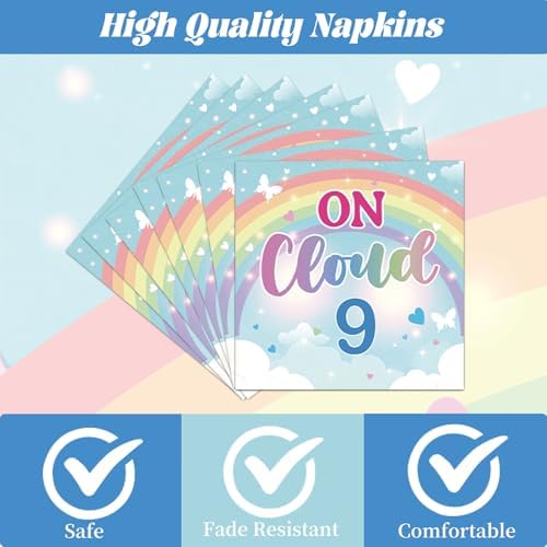 Rakuto on Cloud 9 Birthday Decorations for Girls, 96PCS Cloud 9 Year Old Girl Bday Disposable Paper Plates and Napkins Party Decorations, We Cloud Nine Forks Tableware Decor Supplies Serves 24 Guest - Image 3