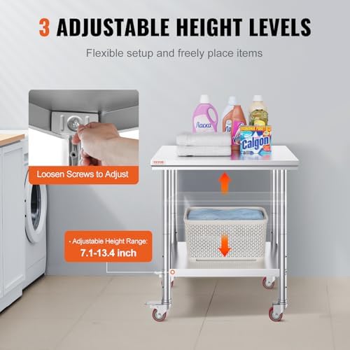 VEVOR Stainless Steel Work Table 30 x 24 x 33 Inch Prep Tables 4 Caster - Image 5
