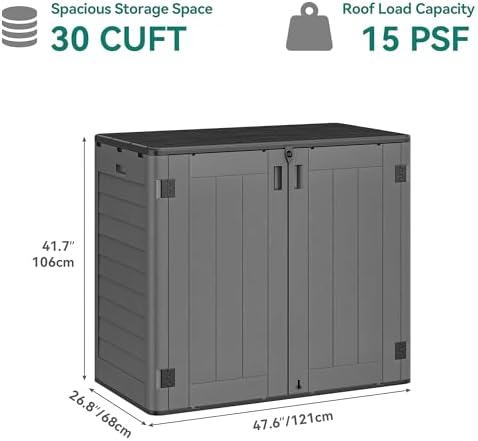 YITAHOME 30 Cu Ft Outdoor Storage Shed with Shelf, Waterproof Storage Cabinet for Bike & Garden Shed, Horizontal Outdoor Storage Shed for Garage, Pool Storage, Dark Gray & Black - Image 6