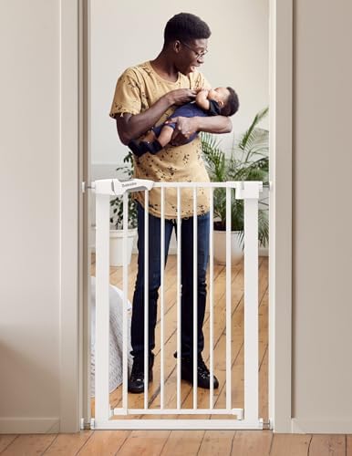 Bebelio 26–28.5" Narrow Baby Gate, 36" Tall, PressGuard P7, White - Image 6