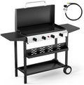 Bonnlo 40000BTU Propane Griddle with Lid and Ignition, Standing Flat Top Gas Grill with Storage Shelf and Portable Rolling Wheels, 4 Burner Camping Cooker for Patio Backyard Outdoor Cooking BBQ by Bonnlo