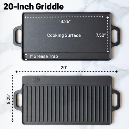 20 x 9 inch Large Reversible Seasoned Cast Iron Grill / Griddle - Image 2