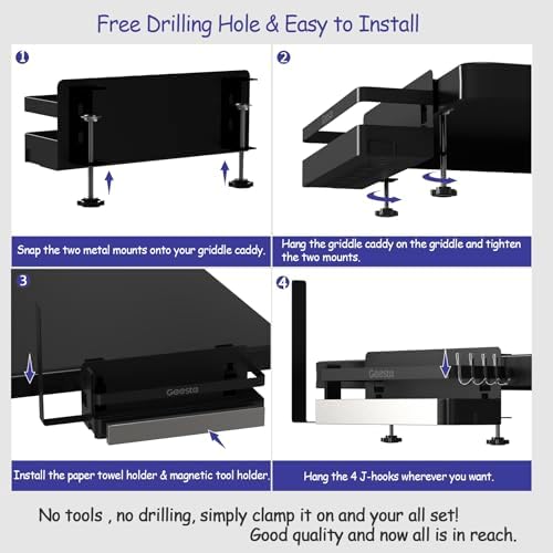 Geesta Upgraded Griddle Caddy for Blackstone 28"/36" Griddles/Weber Grill/Prep Cart, BBQ Grill Accessories Space Saver with Magnetic Tool Holder & Paper Towel Holder - Image 6