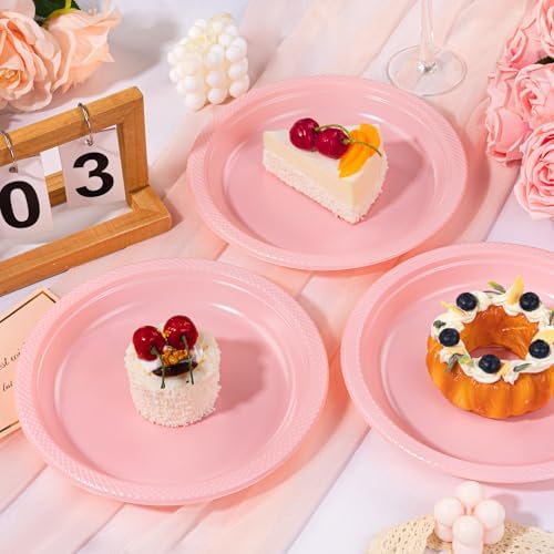 WELLIFE Pink Plastic Plates 9 Inch 50 Count - Image 2