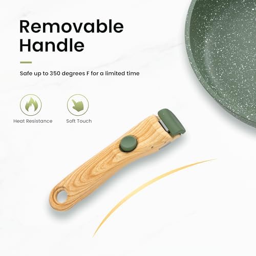 Kitchen Academy Removable Handle Pots and Pans Set - 10 Pieces Green Cookware Set with Removable Handle, RV Induction Cookware Set for Camp - Image 5