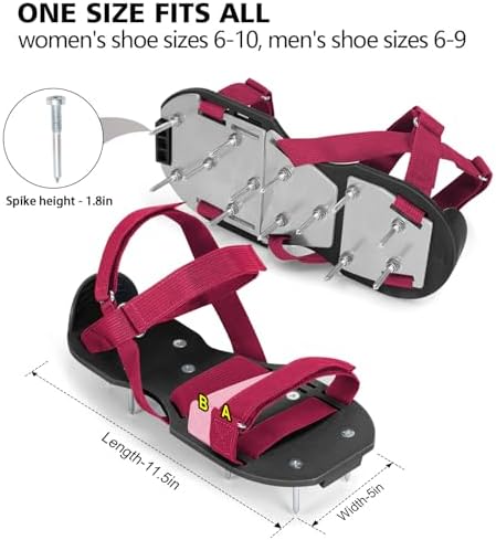 Lawn Aerator Shoes for Grass - Pre-Assembled Grass Aerator Shoes for Lawn - Soil Yard Aerator Tool for Aerating Patio Garden, Red, Medium Size - Image 4