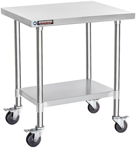 DuraSteel 30x24 NSF Stainless Steel Cart Work Table - Heavy Duty Rolling Food Prep Table - Metal Utility Cart on Wheels Caster, Grill Stand Microwave Outdoor Kitchen Tables Countertop Island Large Top by DuraSteel