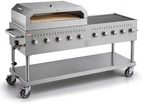 Stainless Steel Liquid Propane Outdoor Grill Silver 72″ With Wind Guard Commercial Catering Grill with Lid Spark Ignition Removable Grease Tray by GLOWNARY