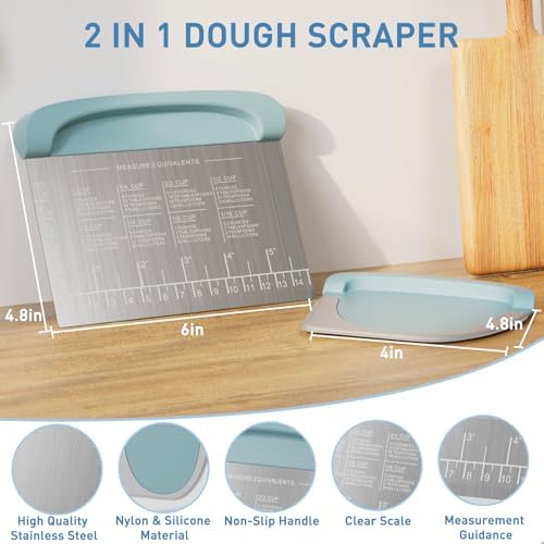 2 IN 1 Upgrade Bench Scraper, Dough Scraper, Stainless Steeel with Scale - Image 2