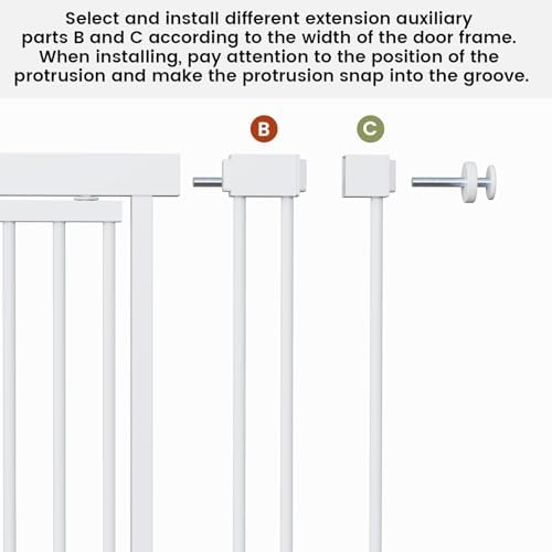 Gardner Pet Extra Tall Cat Gate 49"-86" Adjustable Height, Tall Pet Gate for Doorways/Hallways with 27.5"-37" Adjustable Width Baby Gate with 4 Extensions Kits, No Drilling Pressured Mounted (White) - Image 6
