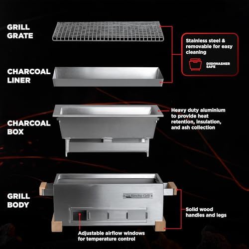 The Bincho Grill 16" Mini Yakitori Grill – Stainless Steel Mini Tabletop Charcoal BBQ with Charcoal Box, Optimized Airflow & Cool-Touch Base - Perfect for Japanese Grilling, Skewers, Meat, Seafood - Image 2
