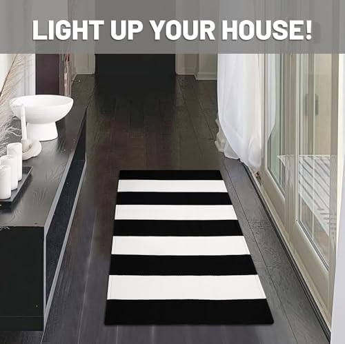 IOHOUZE 24x36 Striped Outdoor Door Mat, Washable Porch Rug, Black/White - Image 3