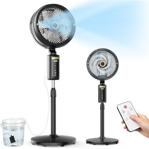 Outdoor Misting Fan with Water Pump, 30000mAh 12-Inch Outside Water Cooling Mister Fan for Patios Bedroom, Portable Standing Oscillating Fan with Mist System, Pedestal Fans with Remote/Spray/Timer by Ausic