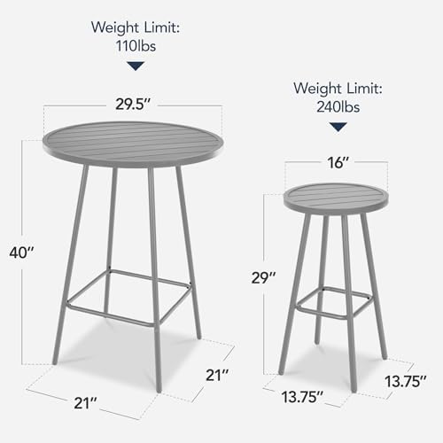 Best Choice Products 3-Piece Patio Dining Set, Bar Height, Outdoor Bistro Set, Outdoor Round Bar Table w/ 2 Bar Stools, Steel - Gray - Image 2