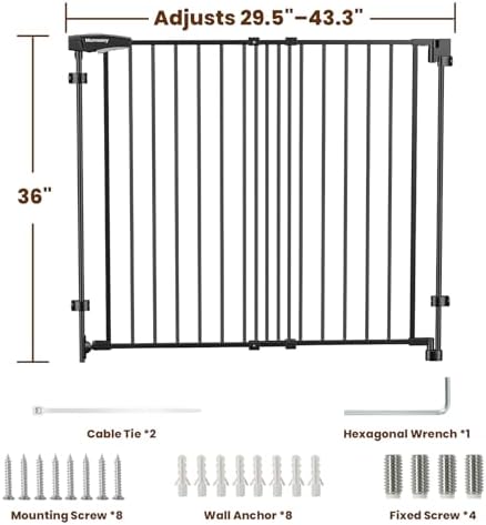 Mumeasy 36" Tall Baby Gate for Stairs, 29.5-43.3" Expandable Hardware Mounted (Drill Needed), Removable No Bottom Bar Dog Gate, Auto Close Wide Walk Thru Safety Gate for Doorways, Pets& Toddlers,Black - Image 2