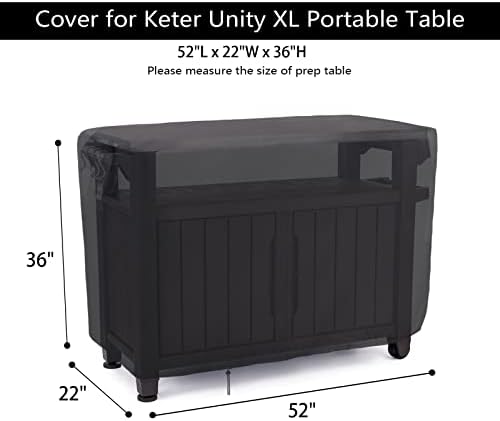 Patio Prep Table Cover for 52 Inch Keter Unity XL Portable Outdoor Table, Waterproof Outdoor Bar Table Cover, for Outdoor Grill Cart Pizza Oven Table - 52 x 22 x 33 Inch - Image 2