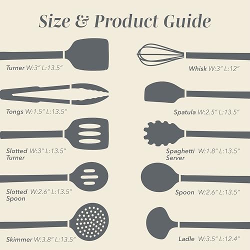 COOK WITH COLOR Silicone Cooking Utensils, Kitchen Utensil Set, Easy to Clean Silicone Kitchen Utensils, Cooking Utensils for Nonstick Cookware, Kitchen Gadgets Set, 10 Pieces, Grey Ombre - Image 6