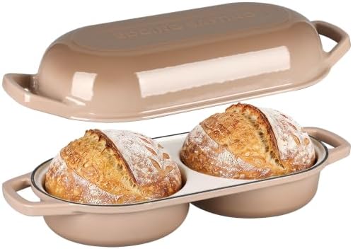 EDGING CASTING Enameled Cast Iron Double Bread Dutch Oven, Mocha by EDGINGCOOKWARE
