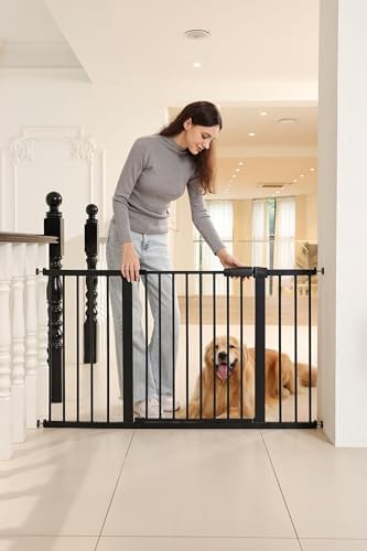 53.46"-55.63" Baby and Pet Safety Gate, 30" Tall Metal Walk-Thru Gate for Doorways & Stairs, Easy One-Hand Open, Dual Lock, Extensions & Wall Mounts Included (Black, 29"-54" W x 30.5“H) - Image 6