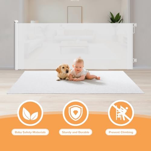 Extra Wide Retractable Baby Gate 34" Tall Fits Up to 71" Wide White - Image 4