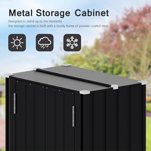 Devoko 28 CU FT Storage Cabinet, Metal Storage Shed with 3 Adjustable Shelves, for Patio Garden Backyard, Black - Image 4