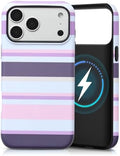 for iPhone 17 Pro Case, Magnetic Matte Frosted Dual-Layer Striped Phone Case for Women, Retro Aesthetic Cover Compatible with Mag Safe Accessories - Lavender Mist by YKCZL