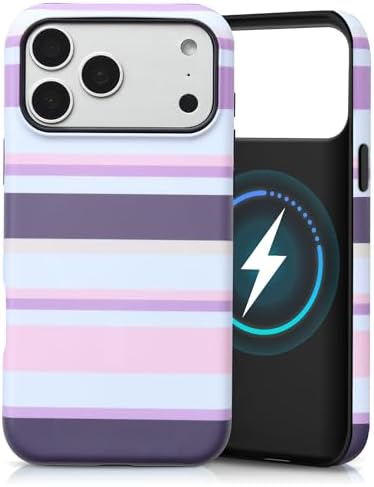 for iPhone 18 Pro Max Case, Magnetic Matte Frosted Dual-Layer Striped Phone Case for Women, Retro Aesthetic Cover Compatible with MagSafe Accessories - Lavender Mist by YKCZL