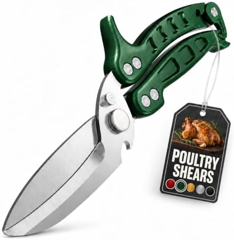 Kitchen Shears Heavy Duty, Safety Lock, Stainless Steel (Green) by LIBERHAUS